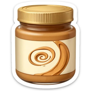 small clear or semi-transparent jar of peanut butter with creamy golden-brown swirl inside, simple brown red or neutral lid, no label, rich thick appetizing look, clean 3D rendering, soft light, subtle shadow, emoji scale sticker