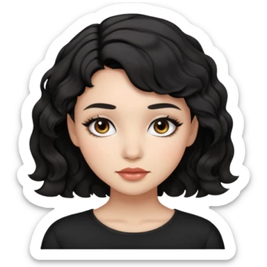 girl with black short wavy hair and with light makeup no lashes sticker