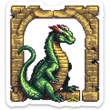 A fierce ancient basilisk encircling the Windows 11 blue four-square icon, rendered in detailed pixel art, no background. sticker