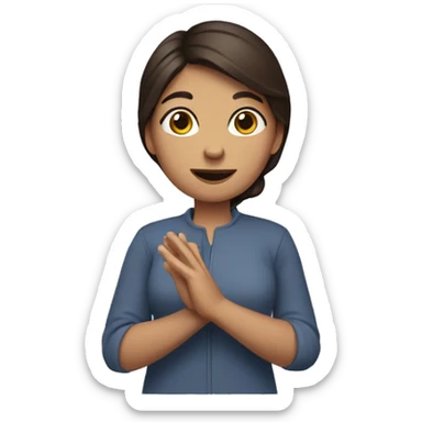 Brunette woman reaching for hug sticker