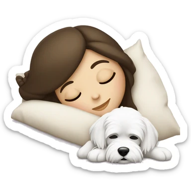 brunette girl sleeping with white maltese sticker