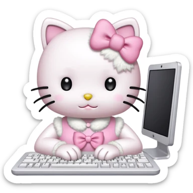 Hello kitty typing on a computer sticker
