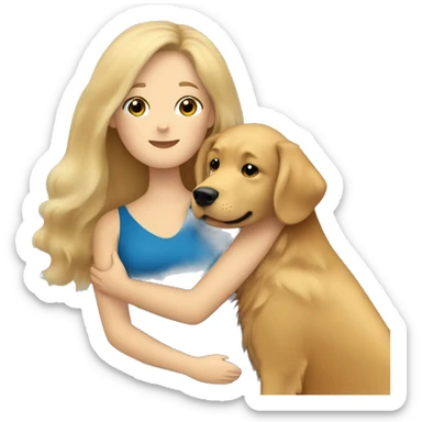 Golden Retriever with long haired brunette Woman with Blue eyes hugging  sticker