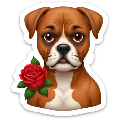 boxer dog with red rose tattoo sticker