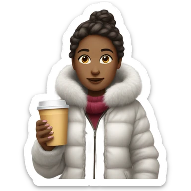 girl wearing fluffy jacket and a coffee to go in hand sticker