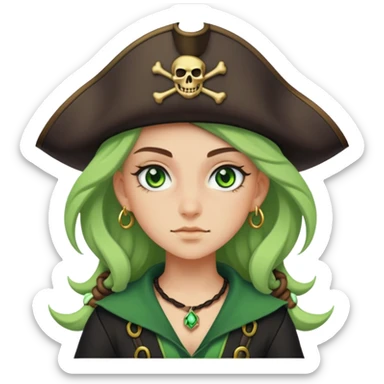 Crée moi un emoji d’une sorcière pirate ado avec les yeux vert sticker