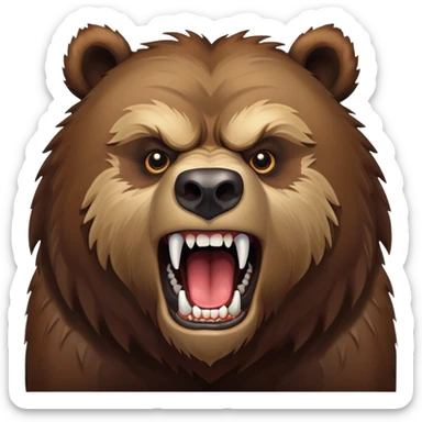 Fierce growling grizzly bear with bared teeth, menacing expression, powerful brown fur sticker