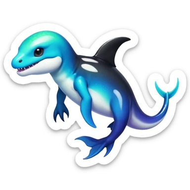 white blacks colorful gradient shiny glossy Fakémon-Digimon-orca-reptile-dragon-lizard-creature-hybrid (full body) sticker