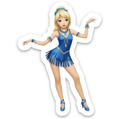 blue jazz style dance costume with tassels on blonde full body sticker