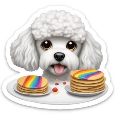Shitzu poodle Dog eating rainbow pancakes sticker