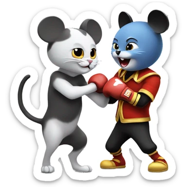 Mickey mouse fighting a British shorthair cat sticker