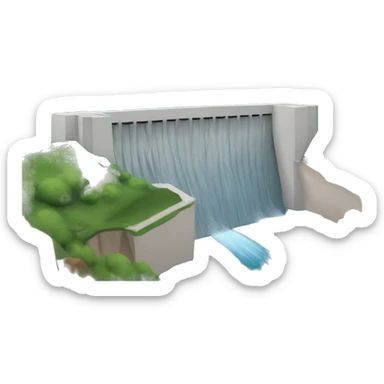 dam with water behind it, mountains in the background sticker