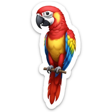 cinematic-macaw-realistic-full-body-standing-emoji,-vibrant-feathers-glowing-with-rich-reds,-blues,-and-yellows,-head-tilted-dramatically,-curved-black-beak-gleaming,-piercing-dark-eyes-exuding-confidence,-simplified-yet-realistic-focused sticker