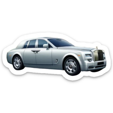Rolls-Royce Phantom (2022) – cinematic-realistic Rolls-Royce Phantom emoji, its polished silver frame glistening under the sun as it glides down a winding, tree-lined road. The iconic Spirit of Ecstasy hood ornament stands proudly, the V12 engine hums silently as the car cuts through the serene countryside, embodying elegance and power. sticker