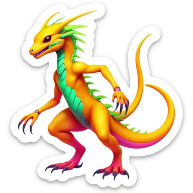 Exotic futuristic lush warm-colored neon Fakémon-creature (full body) sticker