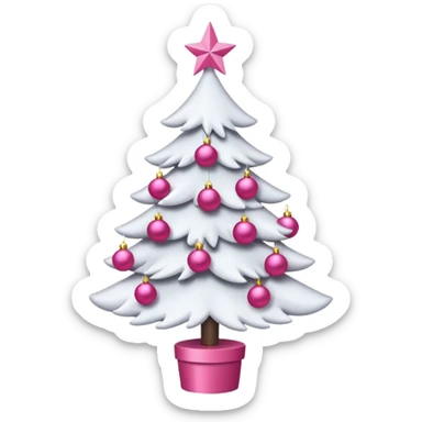 White Christmas tree with pink ornaments & pink topper sticker