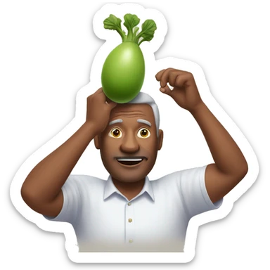 My dad raising an egg plant over his head  sticker
