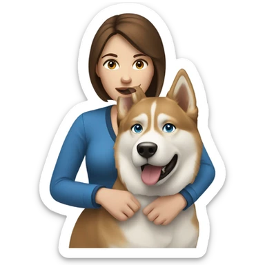 White Woman hair brown and bleus eyes and golden Husky  sticker