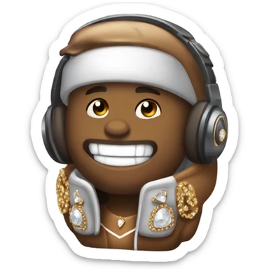 attractive bronze colored sports capper wearing athletic starter jacket wearing headset and has diamonds and jewels for teeth sticker