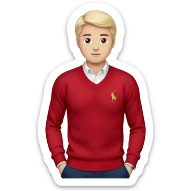 Ralph Lauren sweater, red color, v-neck, small polo logo sticker
