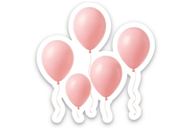 5 palloncini rosa fluttuano in aria isolati su sfondo bianco, iperrealistico 4k sticker
