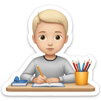 child sitting at a desk, focused and studious sticker