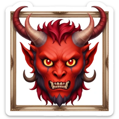 oil painting in frame, portrait of a demon sticker