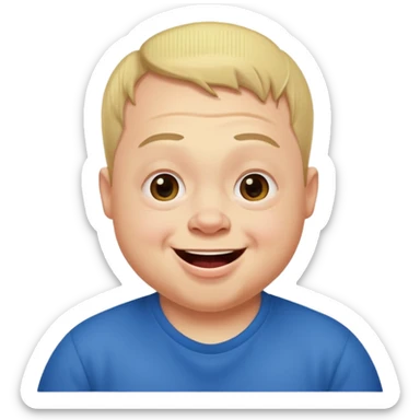 A man with Downs syndrom and CP making a funny face sticker