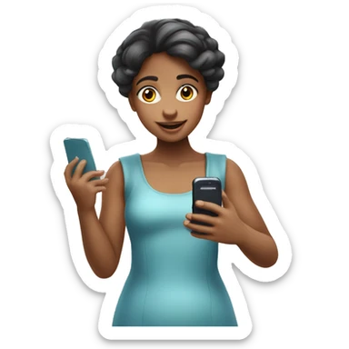 Una niña con un celular el la mano tomándose fotos  sticker