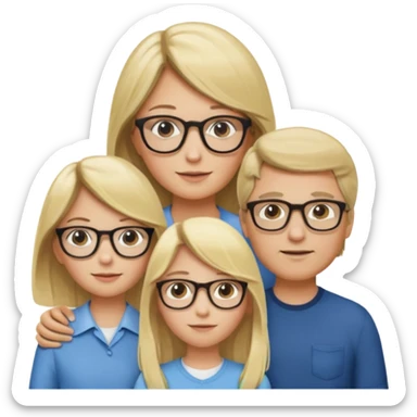 je voudrai un emoji d'une fille aux cheveux longs et blonds avec des lunettes en FAMILLE avec un papa chatain une maman blonde et un frère blond sticker