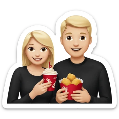 Couple with blonde hair wearing black eating chick filet  sticker