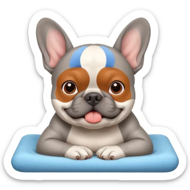 grey french buldog getting massage sticker