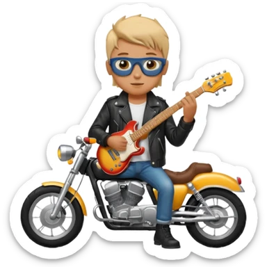 i need an emoji of a boy that is sitting on a crossmoter with a beer and an electric guitar in his hands sticker