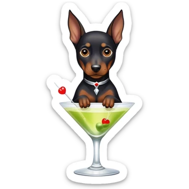 Black Miniature Doberman with cropped ears, sitting in a martini sticker
