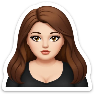 plus size, long brown hair, baddie,pretty, makeup, black eyeliner, long hair sticker