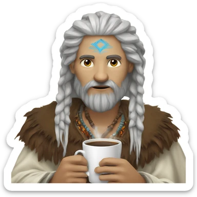 Handsome Bearded white skinned Shaman drinks coffee sticker