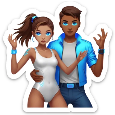 Neon cyberpunk style 
girl with brown hair and blue eyes dance with man sticker