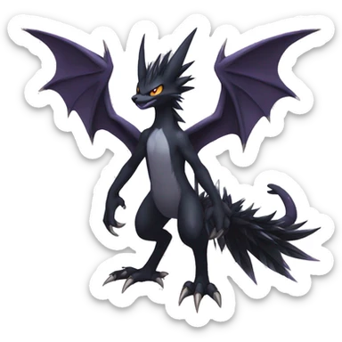 Edgy Cool Fluffy Spiky Winged Dark type Shadow type Nargacuga-Noivern-Pokémon-fusion-cat Full Body sticker