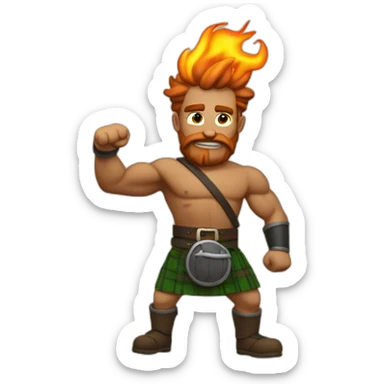 monty starting fires wearing a kilt flexes bicep sticker