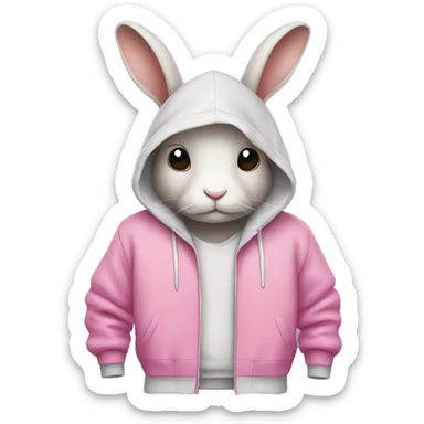 Rabbit wearing a hoodie and has some pink shoes on sticker