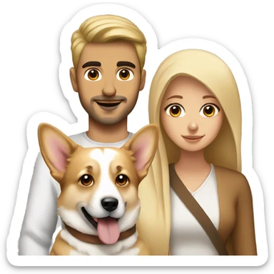 blonde girl, arab guy and corgi together sticker