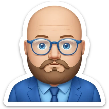 blue-eyed overweight bald man with a beard in a blue suit with glasses sticker