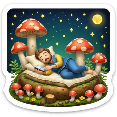 bard character asleep on mushroom bed snoring glow spores sticker