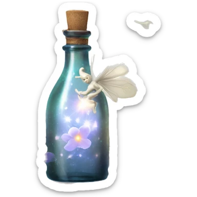 White magic fairy light sparkling old Antique bottle with poison and with herbal and flowers sticker