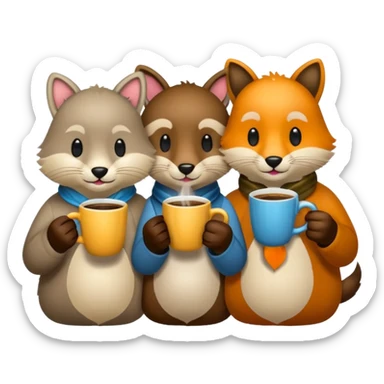 3 animaux qui prennent le café sticker
