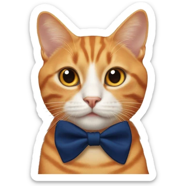 Orange cat with a navy blue bow on his neck sticker