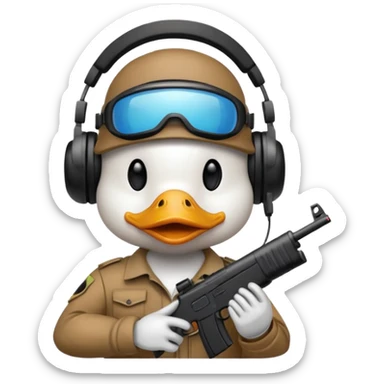 Gamer duck playing first person shooter game sticker