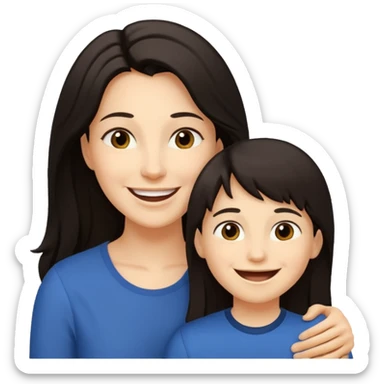 Matka brunetka se raduje se svým dvanáctiletým synem blonďákem s delšími vlasy sticker