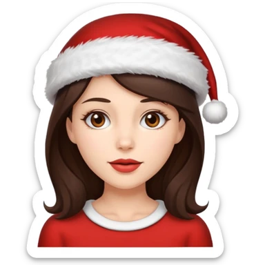 brunette woman with wearing Santa sticker