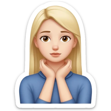 Girl with hands crossing over neck with a straight face sticker